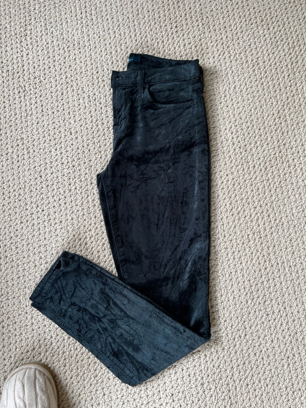 7 For All Mankind Forest Green Velvet-Look Skinny Jeans